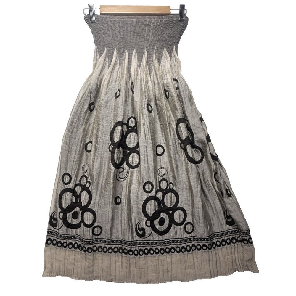Lapis Women's Convertible Midi Skirt Dress One Size Gray Smoke Art Smocked BOHO